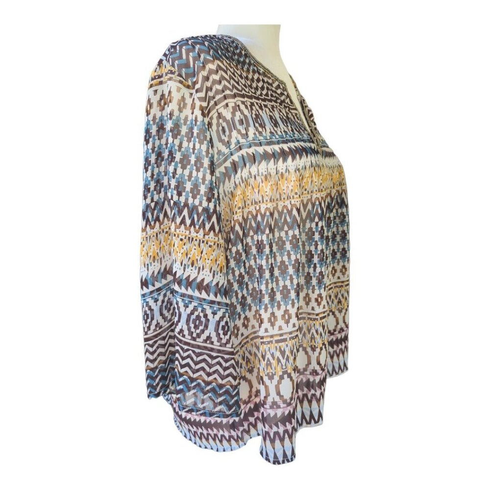 Ariat Women's Sheer Aztec Print 3/4 Sleeve Blouse Size‎ Medium